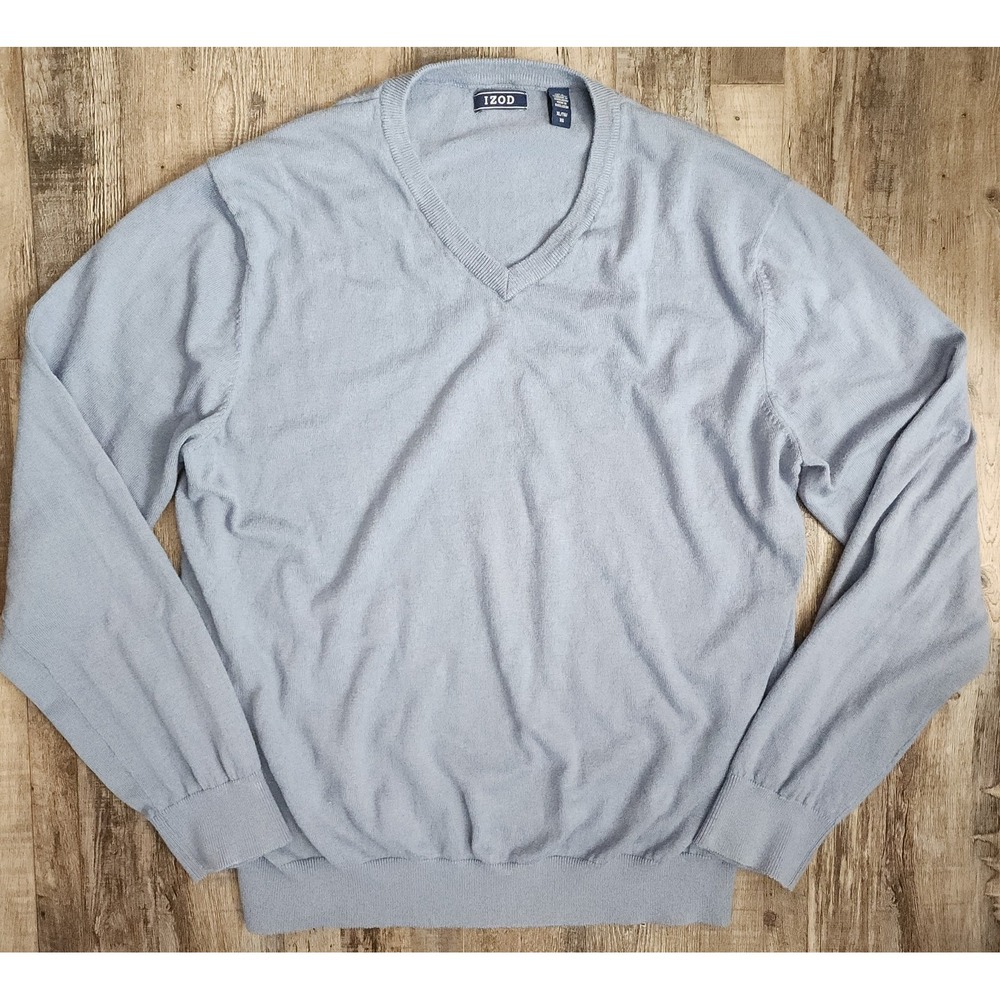 IZOD Men's V-Neck Sweater Size XL Light Blue Soft Cotton Blend Pullover